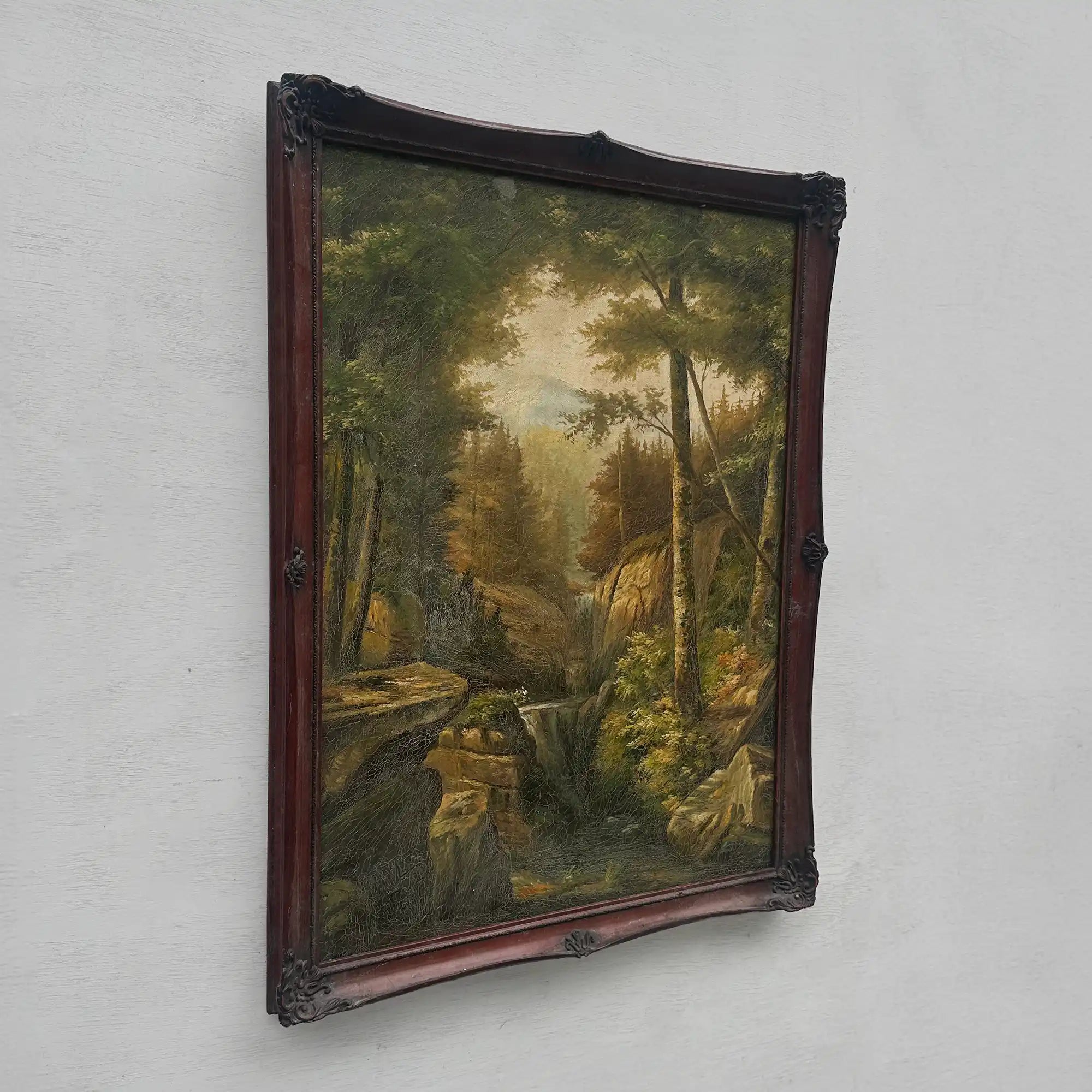 Vintage Woodland Landscape Painting, Hand Painted Forest Stream Artwork - Vintage Oil Painting - Arden Gallery