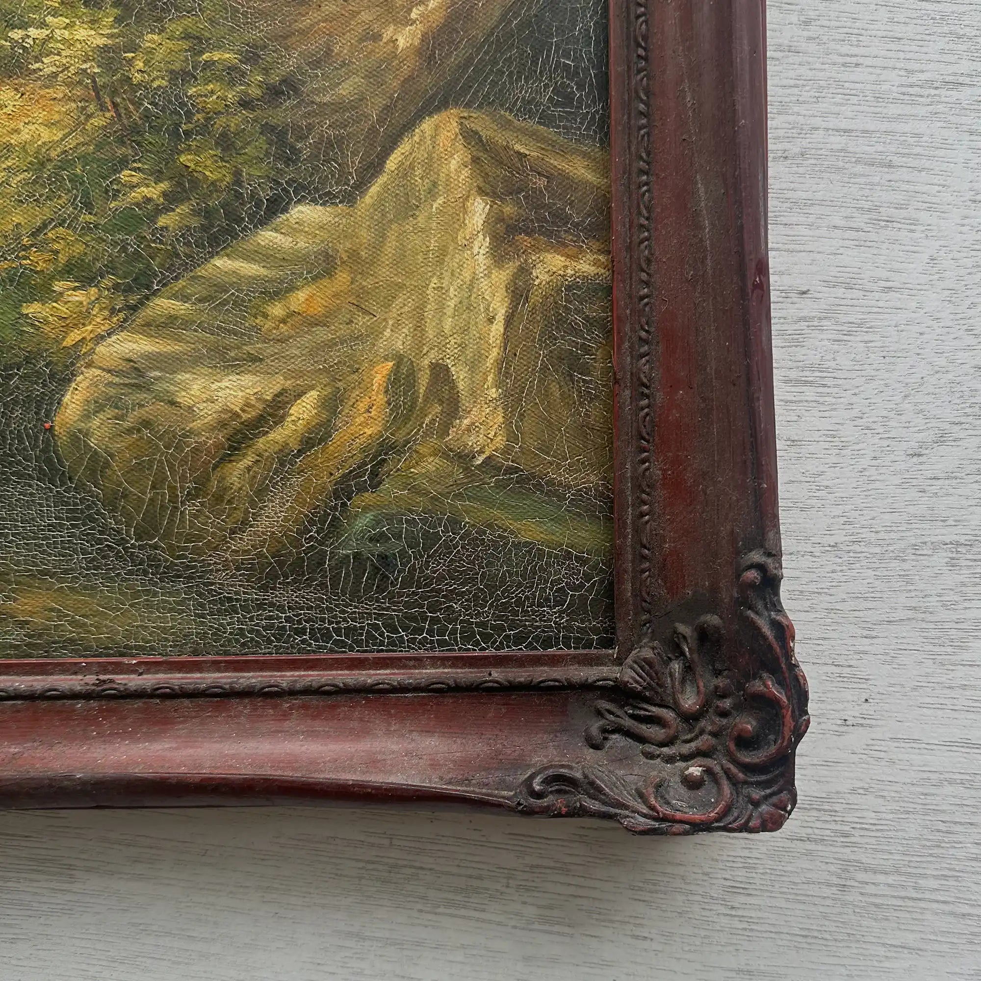 Vintage Woodland Landscape Painting, Hand Painted Forest Stream Artwork - Vintage Oil Painting - Arden Gallery