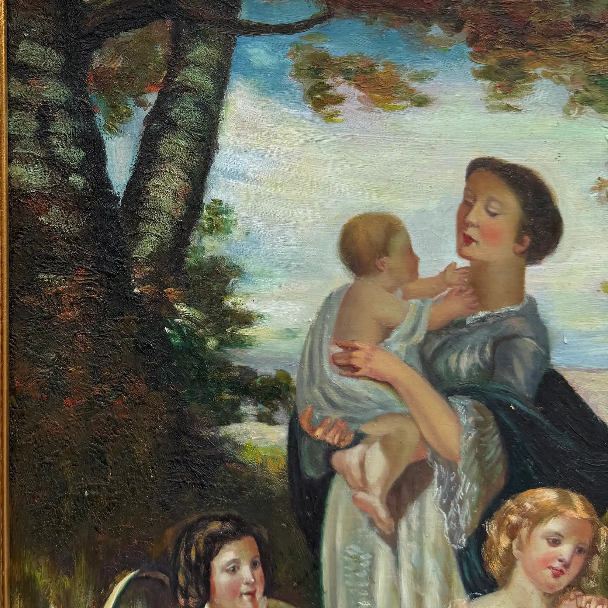 Warm Mother and Child Scene, European Vintage Portrait Art, Classical Figurative Oil Painting（15.0 × 18.9 in） - Vintage Oil Painting - Arden Gallery