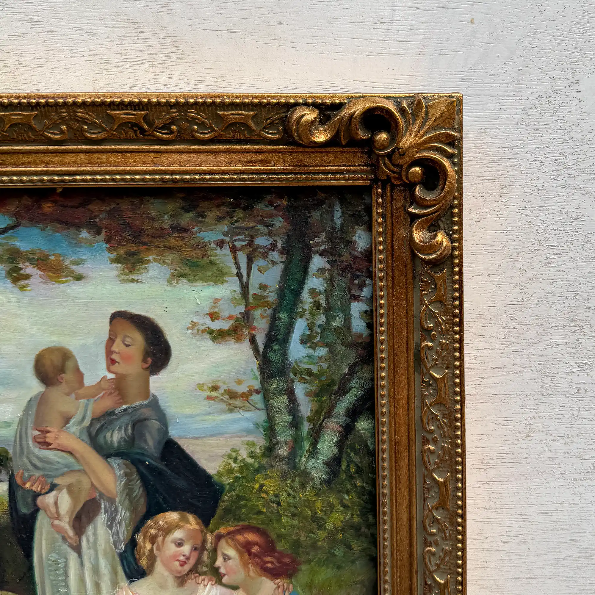 Warm Mother and Child Scene, European Vintage Portrait Art, Classical Figurative Oil Painting（15.0 × 18.9 in） - Vintage Oil Painting - Arden Gallery