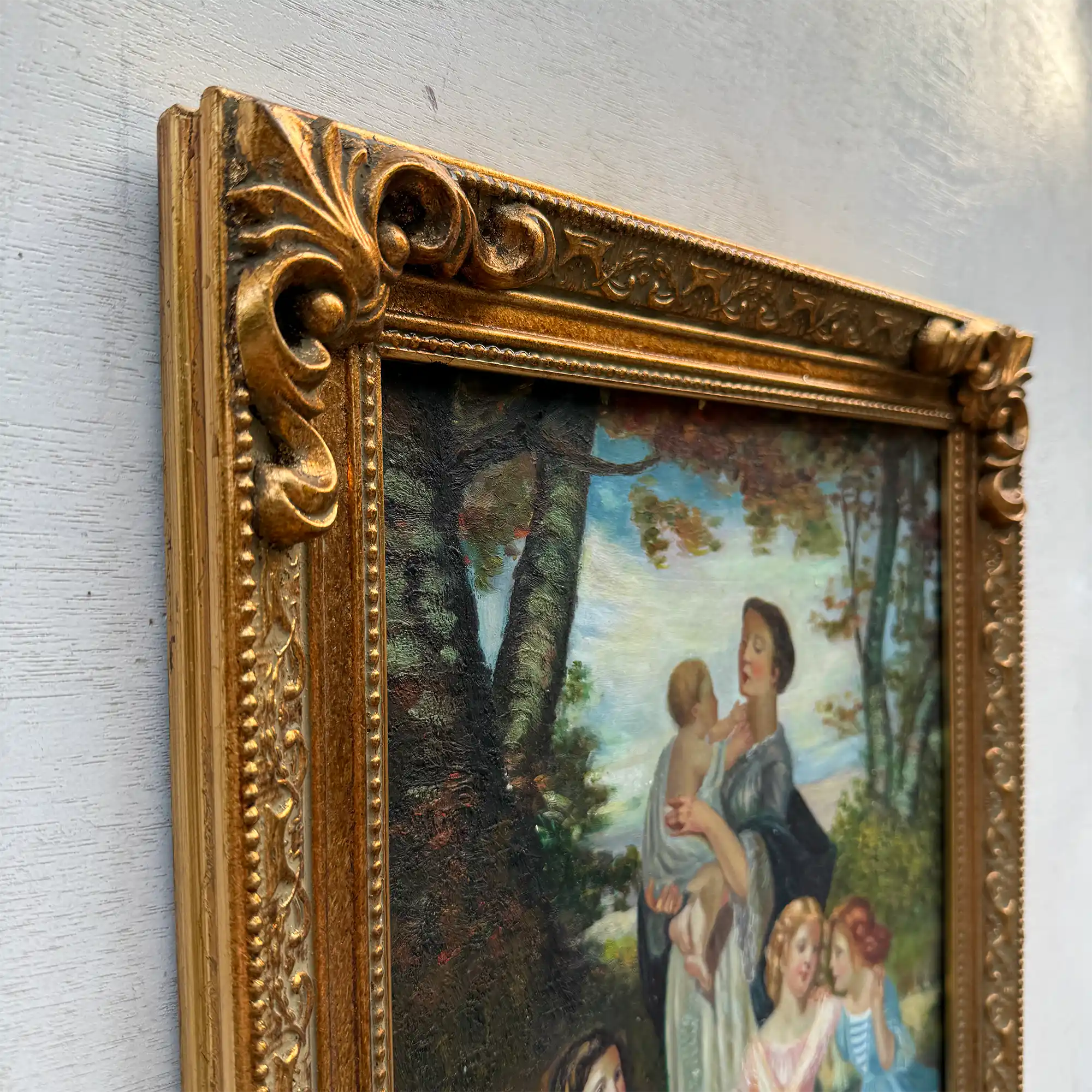 Warm Mother and Child Scene, European Vintage Portrait Art, Classical Figurative Oil Painting（15.0 × 18.9 in） - Vintage Oil Painting - Arden Gallery