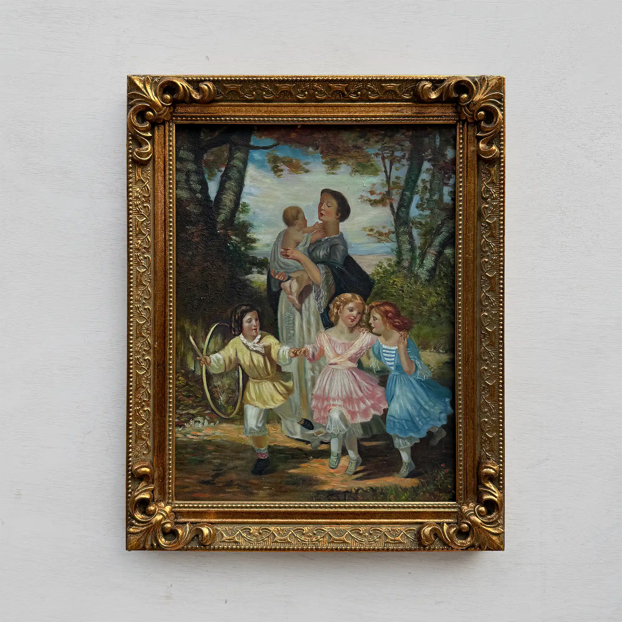 Warm Mother and Child Scene, European Vintage Portrait Art, Classical Figurative Oil Painting（15.0 × 18.9 in） - Vintage Oil Painting - Arden Gallery