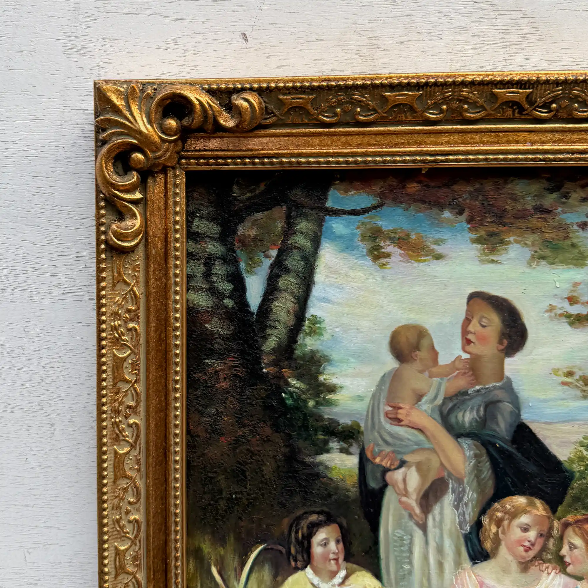 Warm Mother and Child Scene, European Vintage Portrait Art, Classical Figurative Oil Painting（15.0 × 18.9 in） - Vintage Oil Painting - Arden Gallery