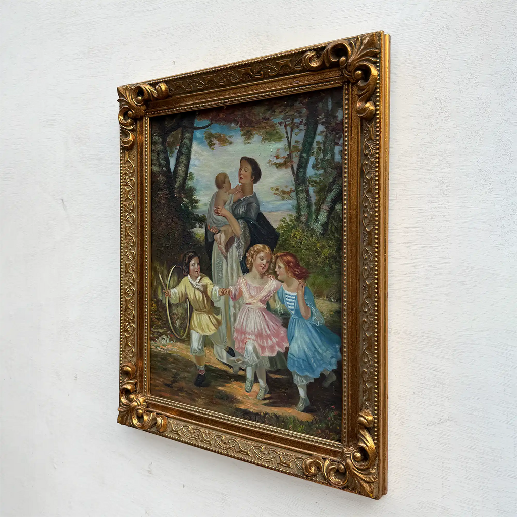 Warm Mother and Child Scene, European Vintage Portrait Art, Classical Figurative Oil Painting（15.0 × 18.9 in） - Vintage Oil Painting - Arden Gallery