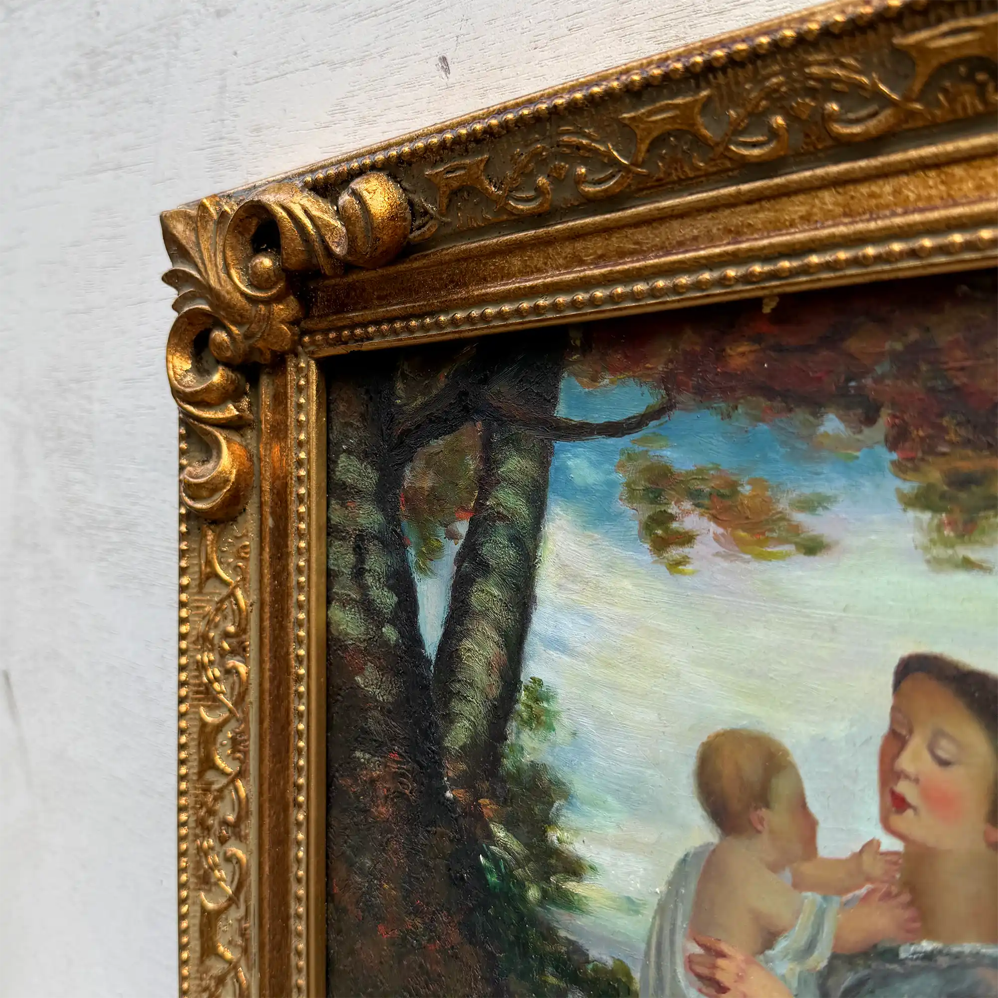 Warm Mother and Child Scene, European Vintage Portrait Art, Classical Figurative Oil Painting（15.0 × 18.9 in） - Vintage Oil Painting - Arden Gallery