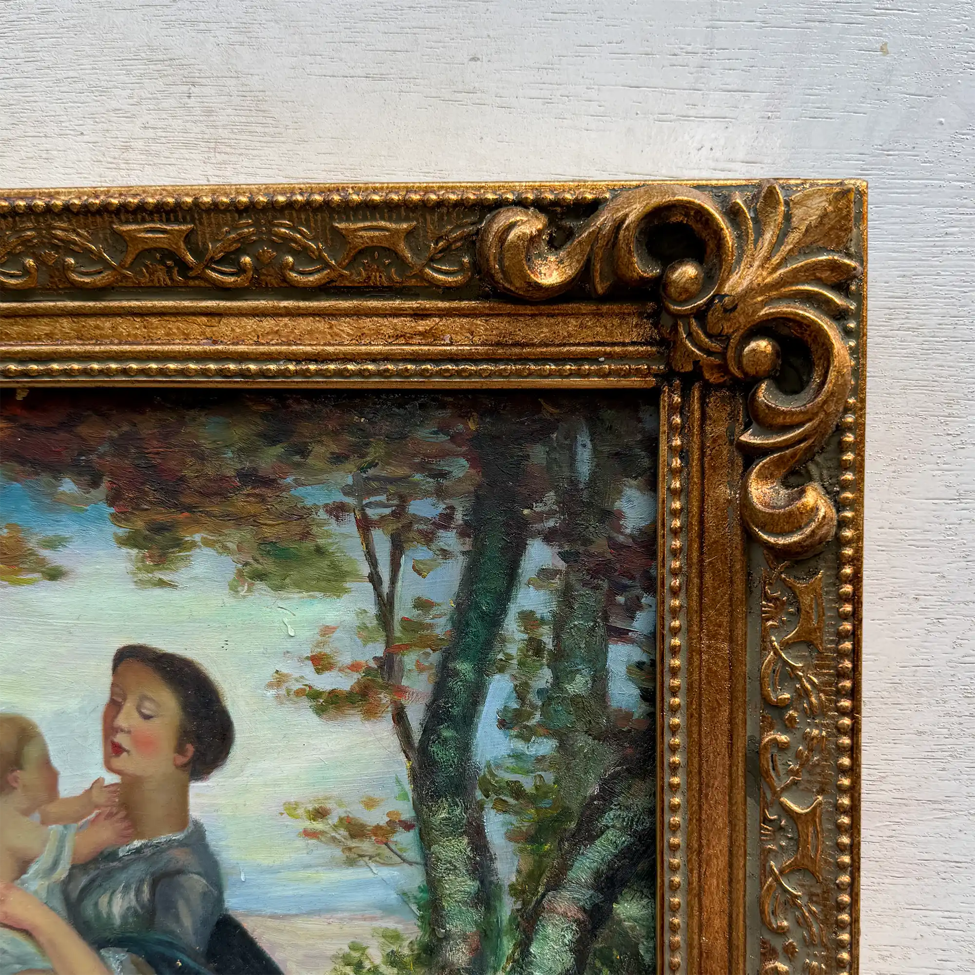 Warm Mother and Child Scene, European Vintage Portrait Art, Classical Figurative Oil Painting（15.0 × 18.9 in） - Vintage Oil Painting - Arden Gallery