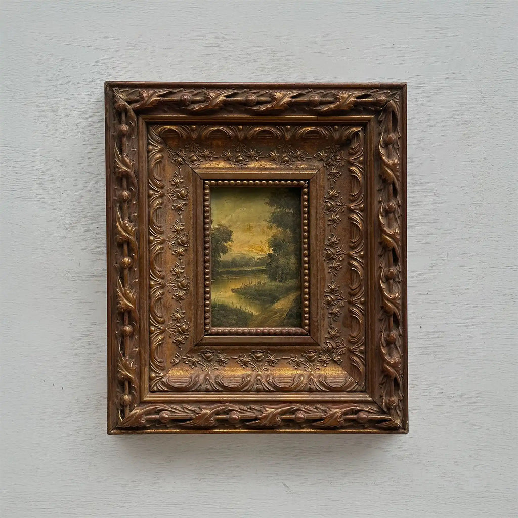 Woodland River at Dusk | Vintage Landscape Oil Painting | Bronze Frame | 11.8×13.8in - Vintage Oil Painting - Arden Gallery
