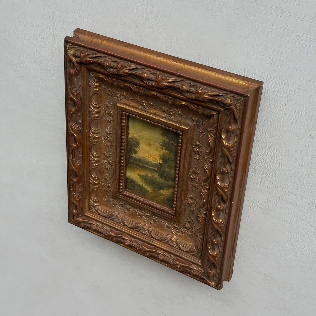 Woodland River at Dusk | Vintage Landscape Oil Painting | Bronze Frame | 11.8×13.8in - Vintage Oil Painting - Arden Gallery