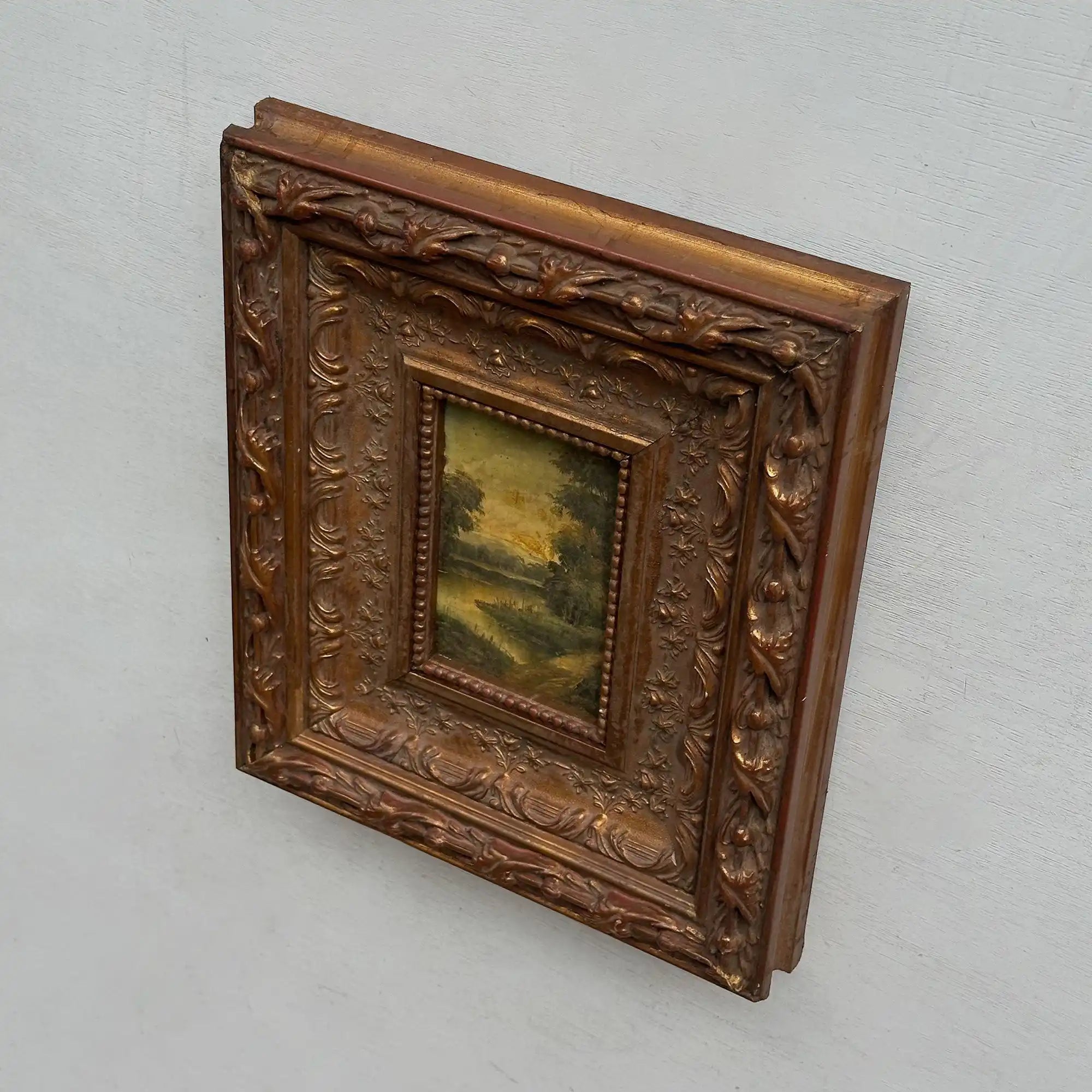 Woodland River at Dusk | Vintage Landscape Oil Painting | Bronze Frame | 11.8×13.8in - Vintage Oil Painting - Arden Gallery