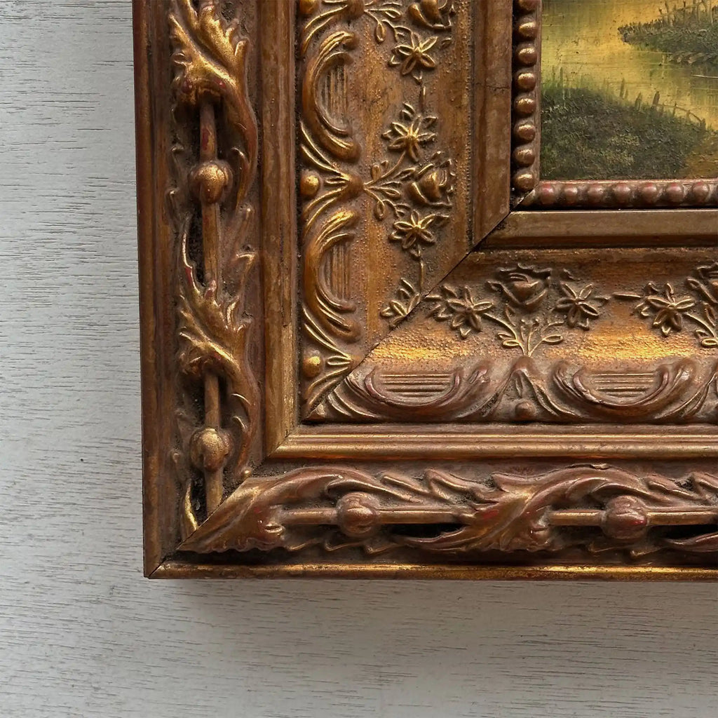 Woodland River at Dusk | Vintage Landscape Oil Painting | Bronze Frame | 11.8×13.8in - Vintage Oil Painting - Arden Gallery