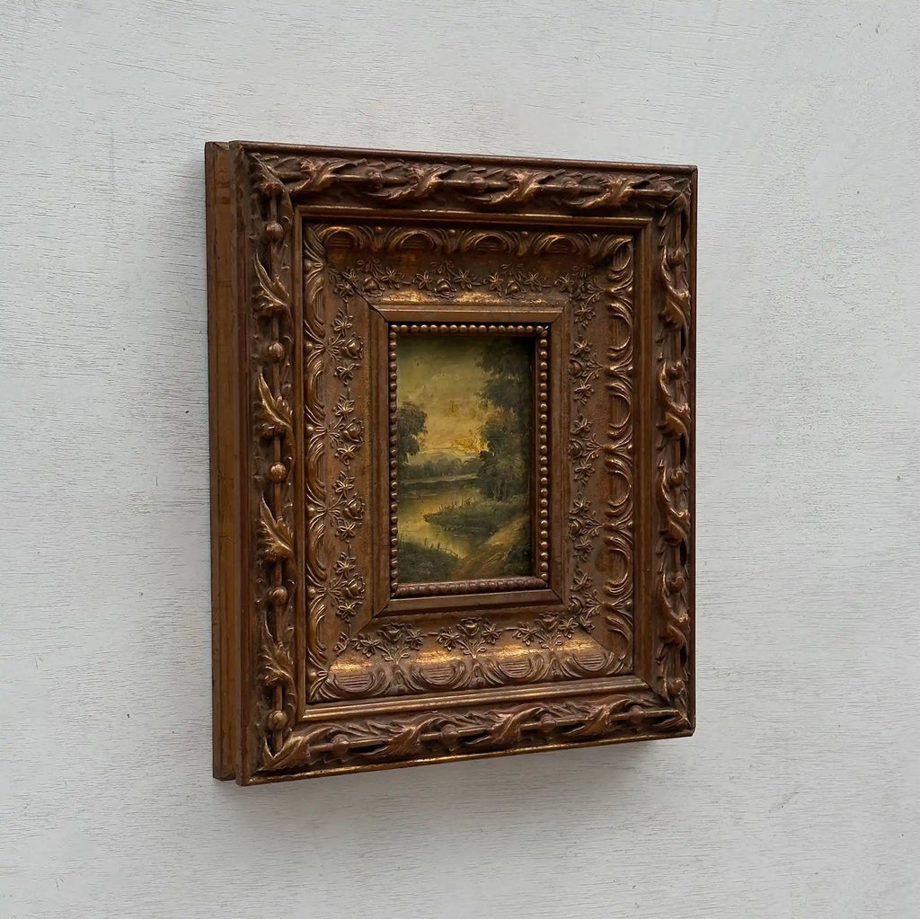 Woodland River at Dusk | Vintage Landscape Oil Painting | Bronze Frame | 11.8×13.8in - Vintage Oil Painting - Arden Gallery