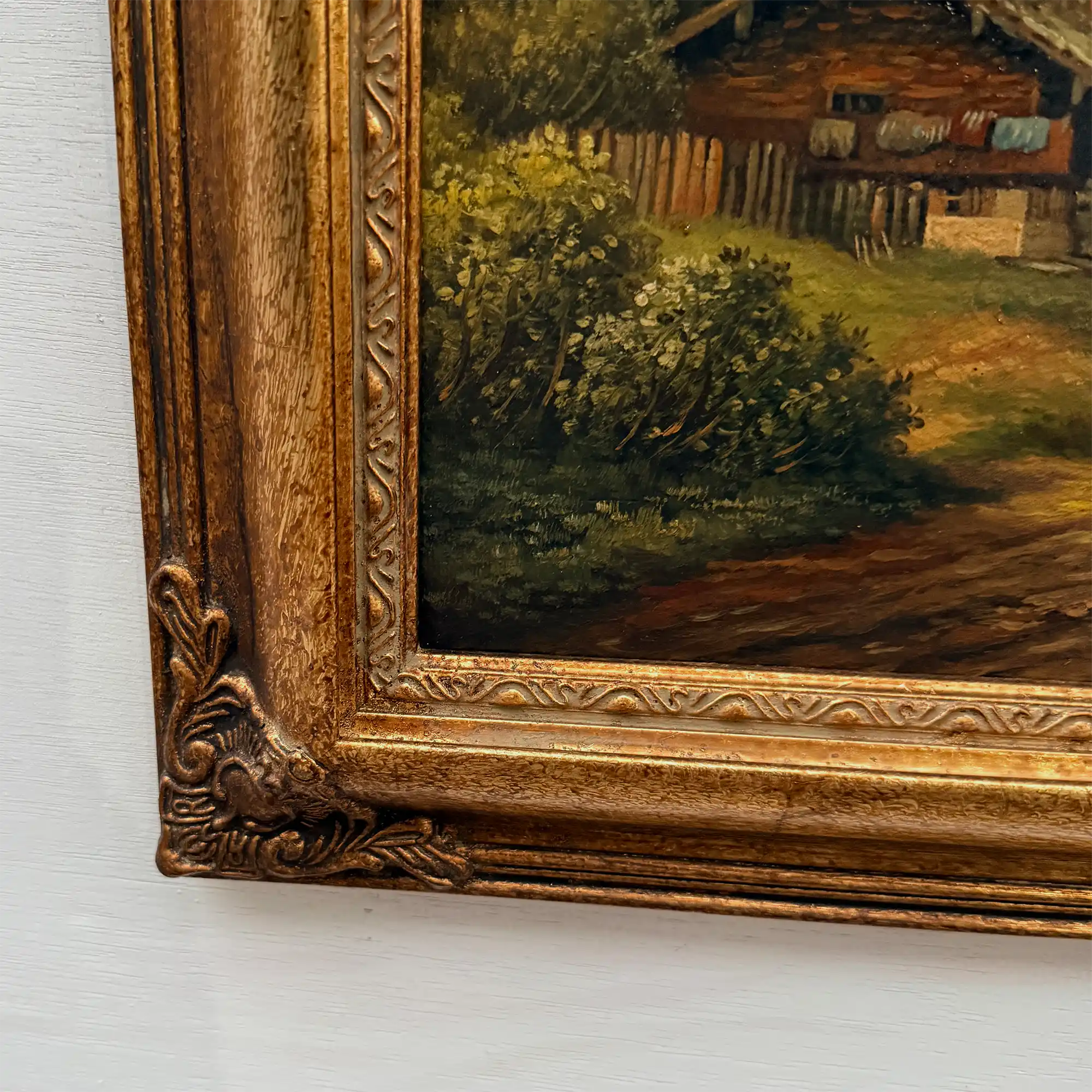 c.1960s Vintage European Alpine Landscape Oil Painting in Baroque Gold Gilt Frame - Vintage Oil Painting - Arden Gallery