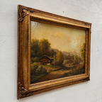 c.1960s Vintage European Alpine Landscape Oil Painting in Baroque Gold Gilt Frame - Vintage Oil Painting - Arden Gallery