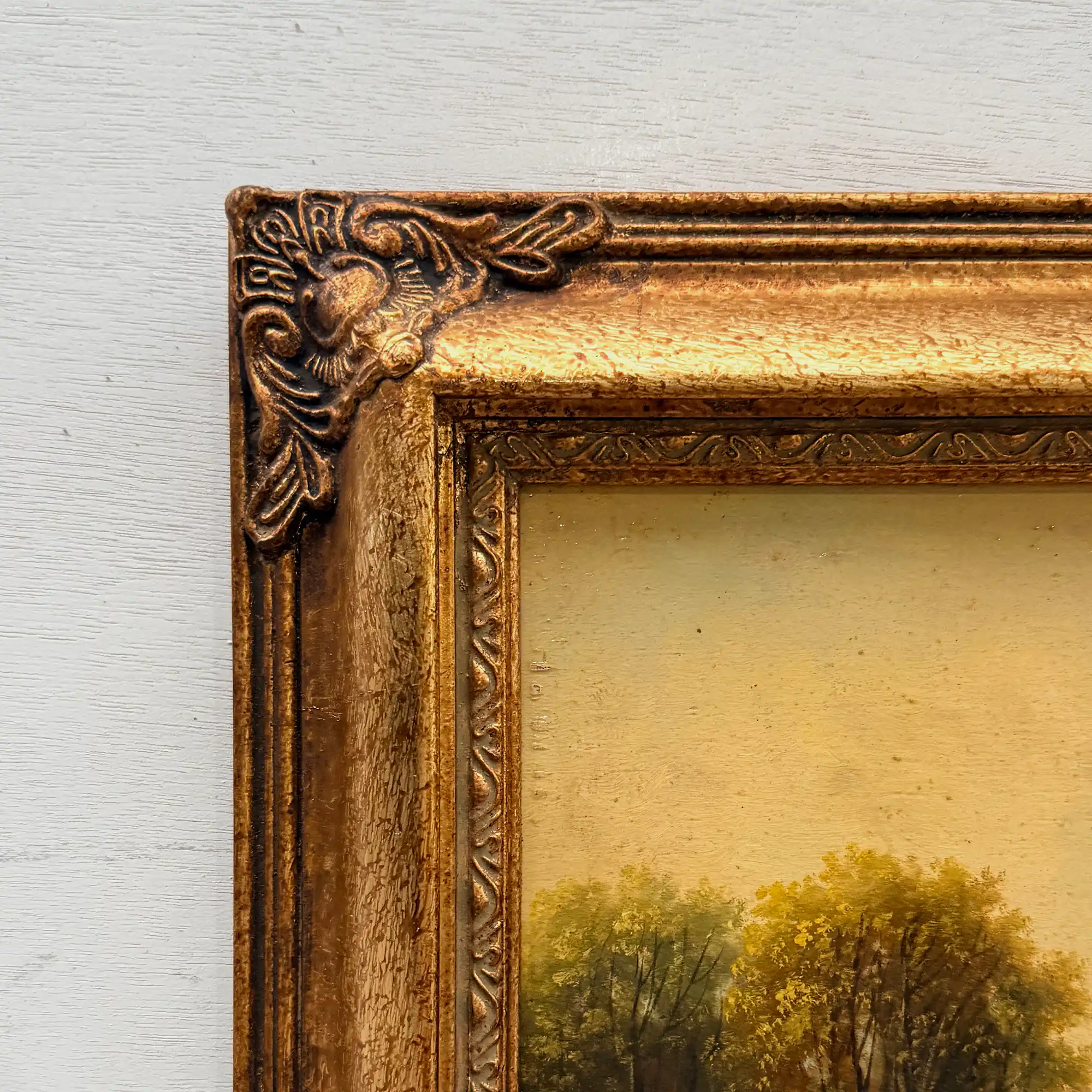 c.1960s Vintage European Alpine Landscape Oil Painting in Baroque Gold Gilt Frame - Vintage Oil Painting - Arden Gallery