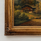 c.1960s Vintage European Alpine Landscape Oil Painting in Baroque Gold Gilt Frame - Vintage Oil Painting - Arden Gallery