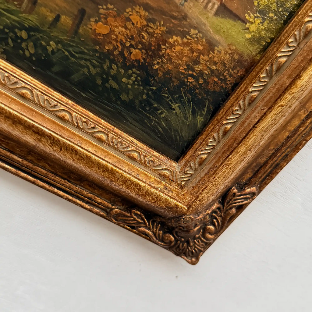 c.1960s Vintage European Alpine Landscape Oil Painting in Baroque Gold Gilt Frame - Vintage Oil Painting - Arden Gallery