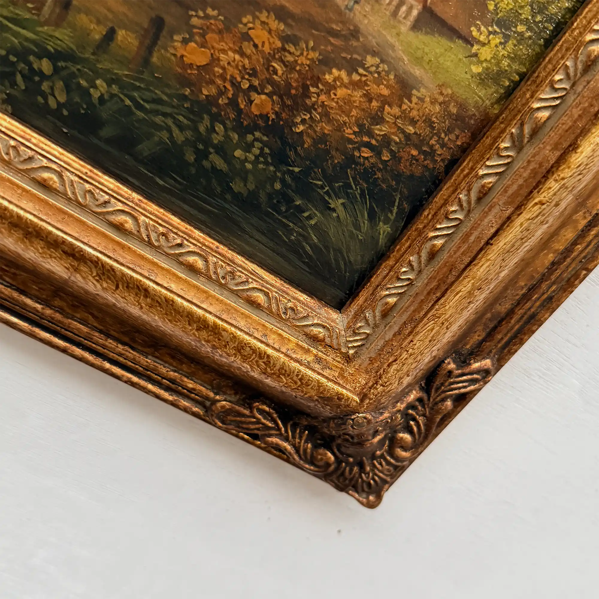 c.1960s Vintage European Alpine Landscape Oil Painting in Baroque Gold Gilt Frame - Vintage Oil Painting - Arden Gallery