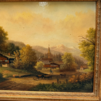 c.1960s Vintage European Alpine Landscape Oil Painting in Baroque Gold Gilt Frame - Vintage Oil Painting - Arden Gallery