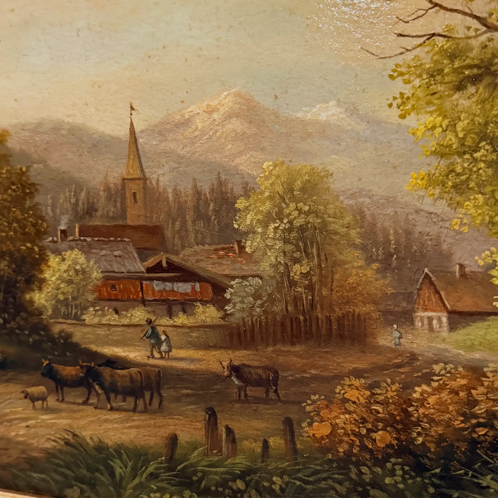 c.1960s Vintage European Alpine Landscape Oil Painting in Baroque Gold Gilt Frame - Vintage Oil Painting - Arden Gallery