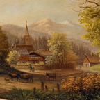c.1960s Vintage European Alpine Landscape Oil Painting in Baroque Gold Gilt Frame - Vintage Oil Painting - Arden Gallery