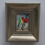 Original Hand Painted Parrot Artwork, Classical Bird Painting with Vintage Frame