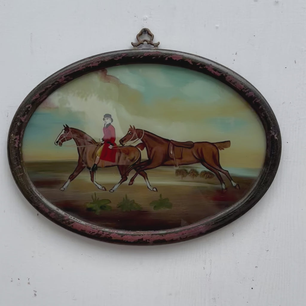 Vintage 1960s English Equestrian Oil Painting – Red-Coated Rider&nbsp