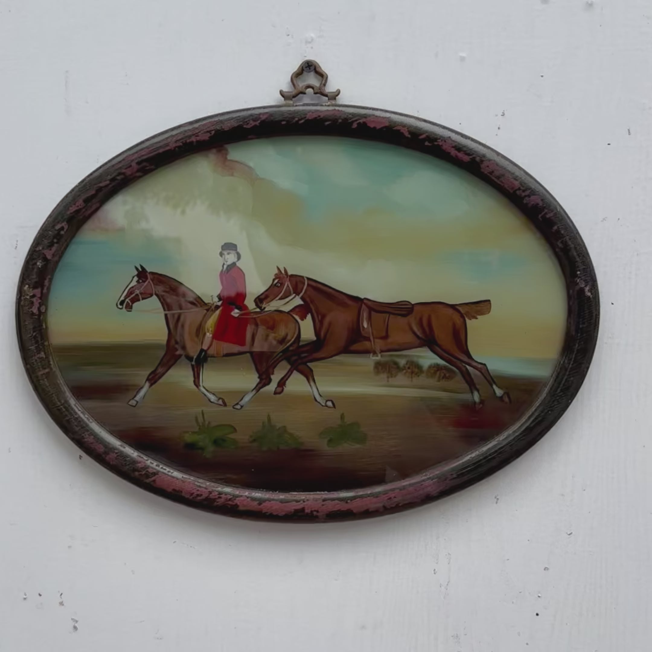 Vintage 1960s English Equestrian Oil Painting – Red-Coated Rider&nbsp
