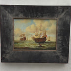 Original Framed Vintage Tall Ship Oil Painting, Maritime Seascape and Sailing Vessel Art