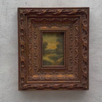 Woodland River at Dusk | Vintage Landscape Oil Painting | Bronze Frame | 11.8×13.8in