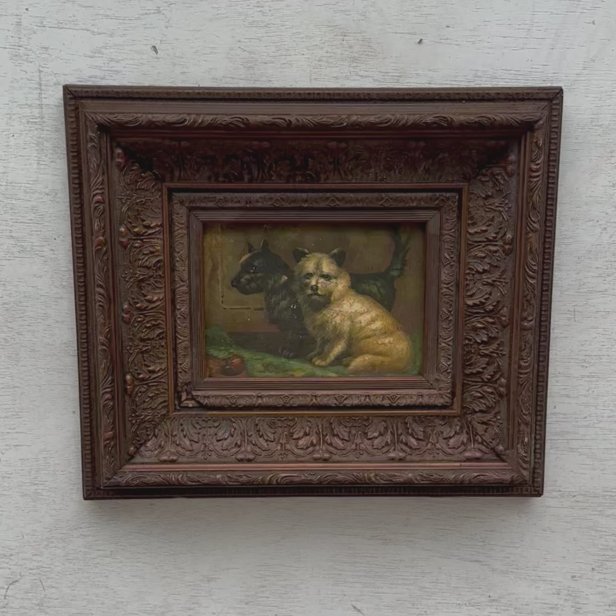 Vintage Dog Portrait Painting, European Puppy Wall Art, Pet Animal Artwork, Classic Antique Style Decor, One of a Kind 36x31cm