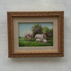 Pastoral Shepherd Scene with Sheep on Meadow, Original Hand-Painted Oil Painting Signed by Artist R. Maas, Ornate Carved Gilded Frame