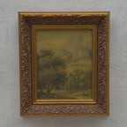 Vintage European Landscape Oil Painting, Mountain Valley Scenery Artwork with Gold Frame 31 × 36 cm