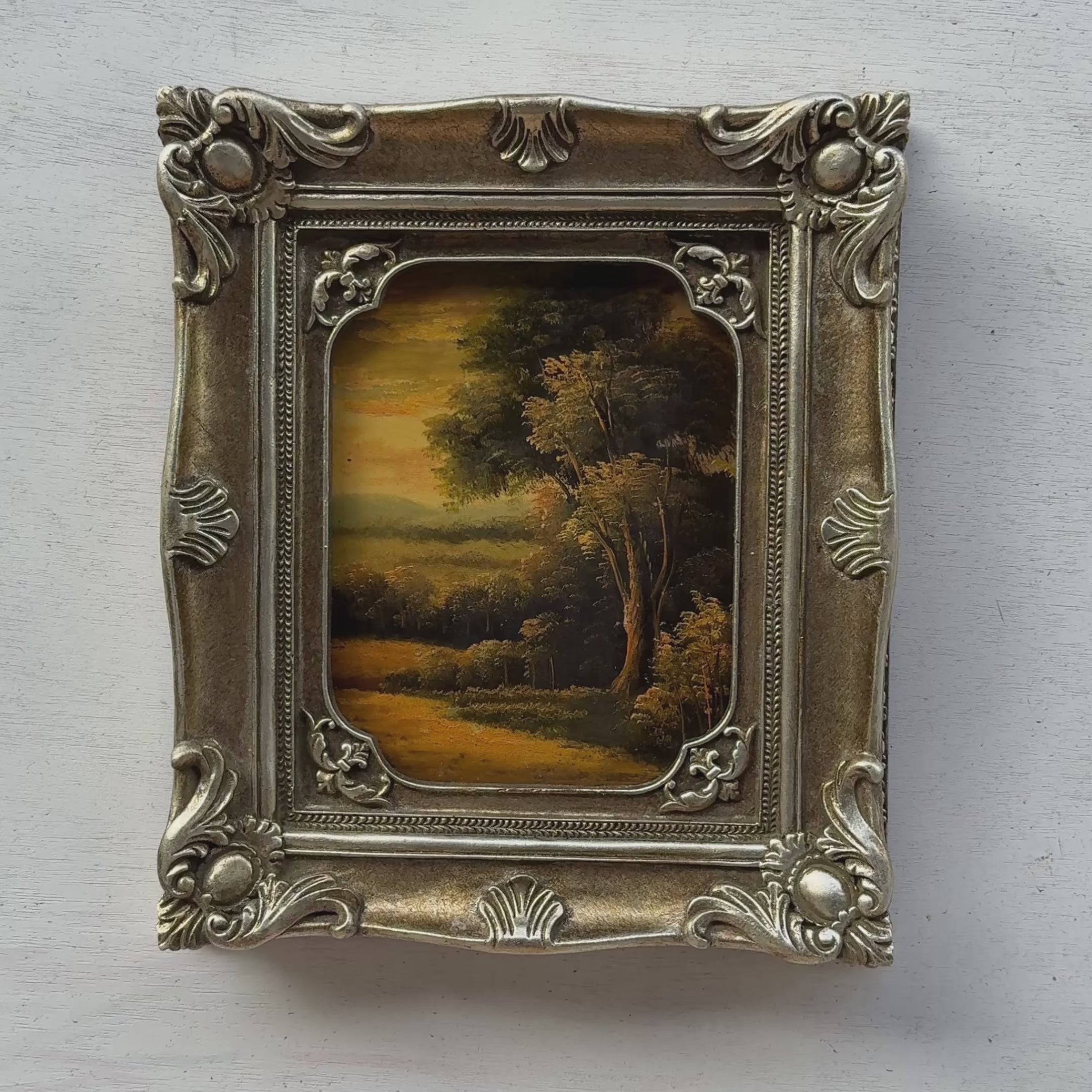 Original Vintage Landscape Oil Painting, Hand-Painted Artwork Featuring Country Road & Woodland Pastoral Scenery