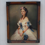 Vintage Victorian Lady Hand-Painted Oil Painting | Romantic Female Portrait Theme | Solid Wood Carved Frame 32x39cm