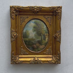 Vintage European Pastoral Landscape Oil Painting｜One-of-a-Kind Hand-Painted Artwork with Ornate Wood Frame 52x62cm