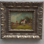 Country Hunt Oil Painting | Red Coats & Hounds on Horseback | circa 1980s | 17.5×15.6in
