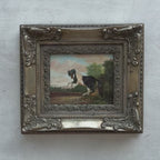 Vintage Horse Oil Painting, Black and White Rearing Horse Artwork, Ornate Silver Gold Framed Collectible Art 18.5×16.5 in
