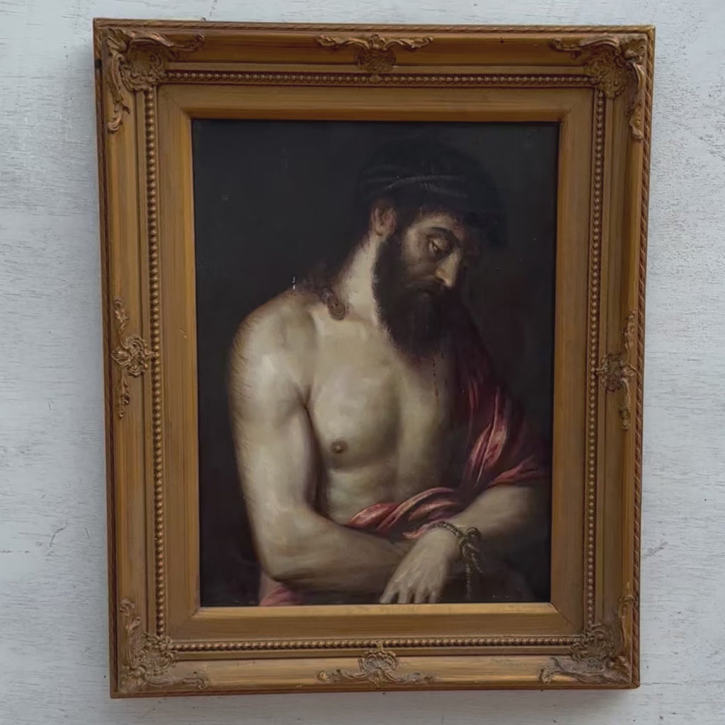 The Crown of Thorns | Vintage Religious Oil Painting | Ornate Gold Frame | 17.3×21.3in