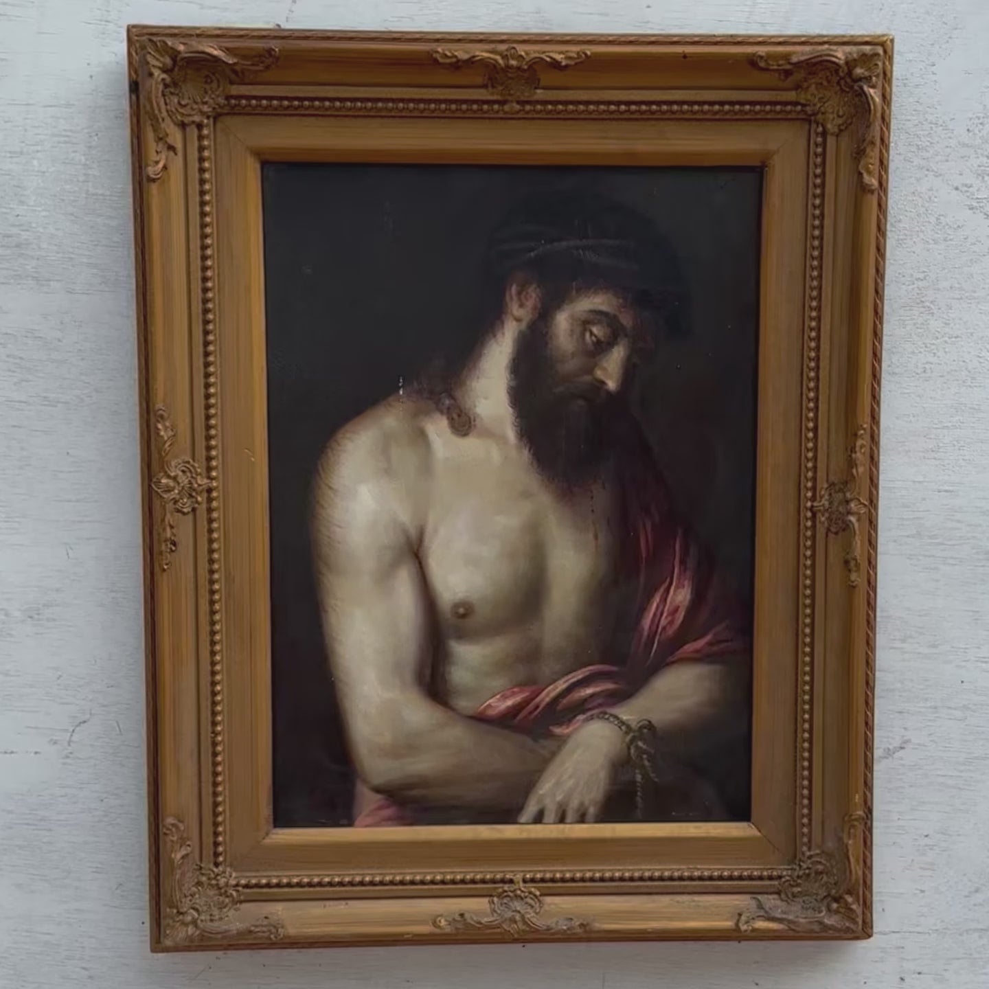 The Crown of Thorns | Vintage Religious Oil Painting | Ornate Gold Frame | 17.3×21.3in