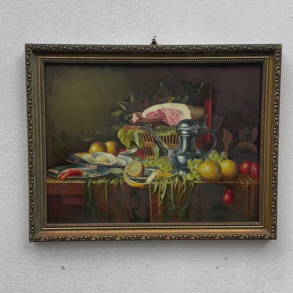 Vintage Still Life Hand-Painted Oil Painting | Mid-20th Century Artwork |  45x35cm