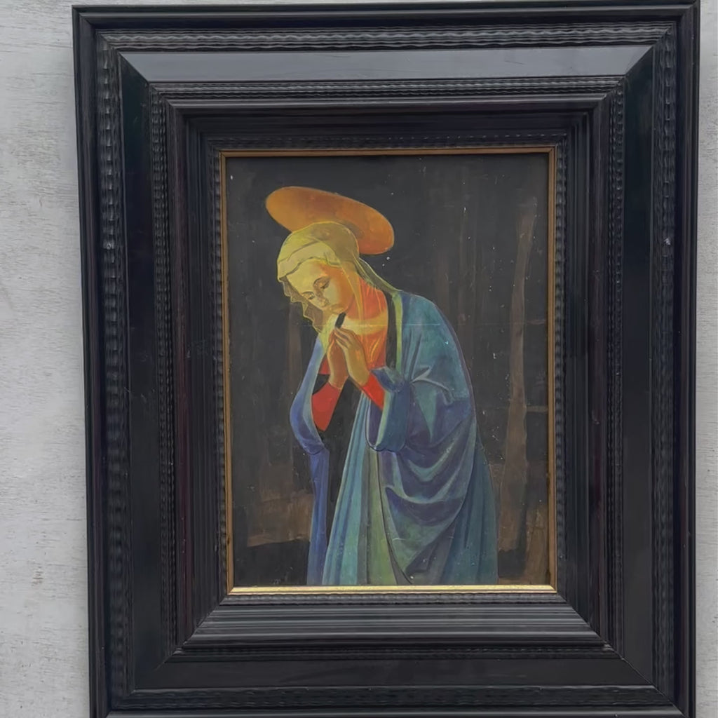 Antique Style Madonna Religious Painting, Framed Christian Sacred Art in Renaissance Style