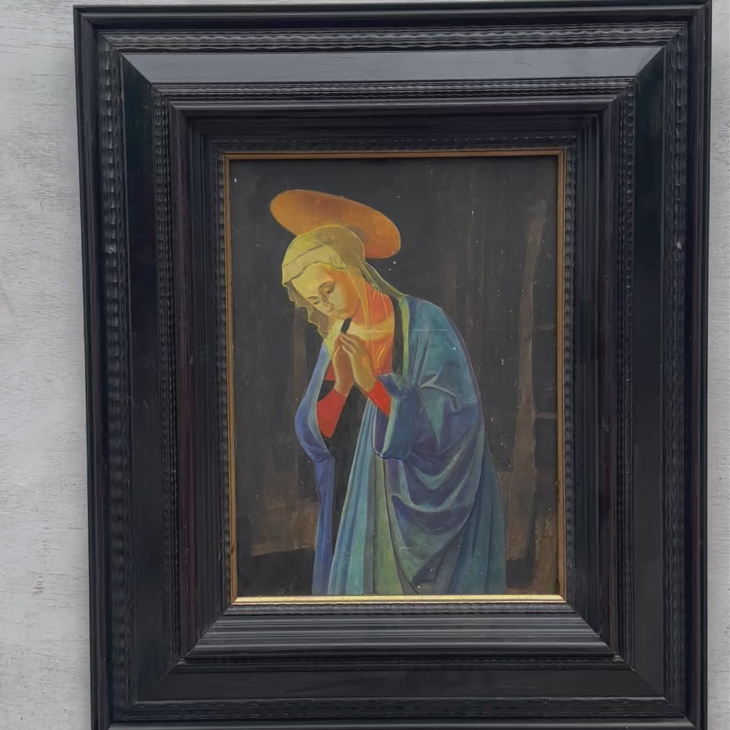 Antique Style Madonna Religious Painting, Framed Christian Sacred Art in Renaissance Style