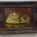 Two Cats Resting Together Oil Painting | Vintage Cat Portrait | Ornate Dark Frame |  21.7×17.7in