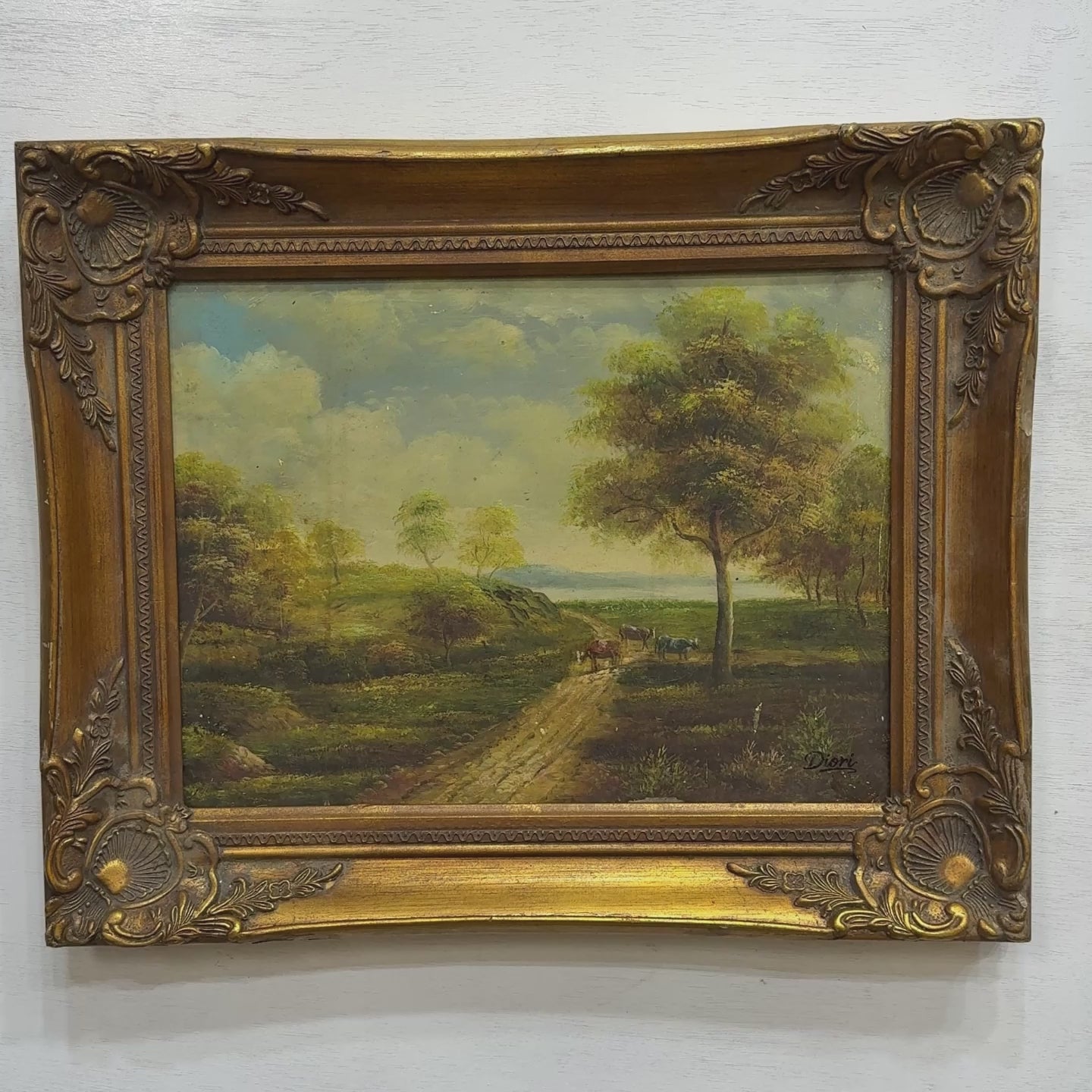 European Countryside River Landscape Oil Painting, Vintage Framed Classical Nature Wall Art