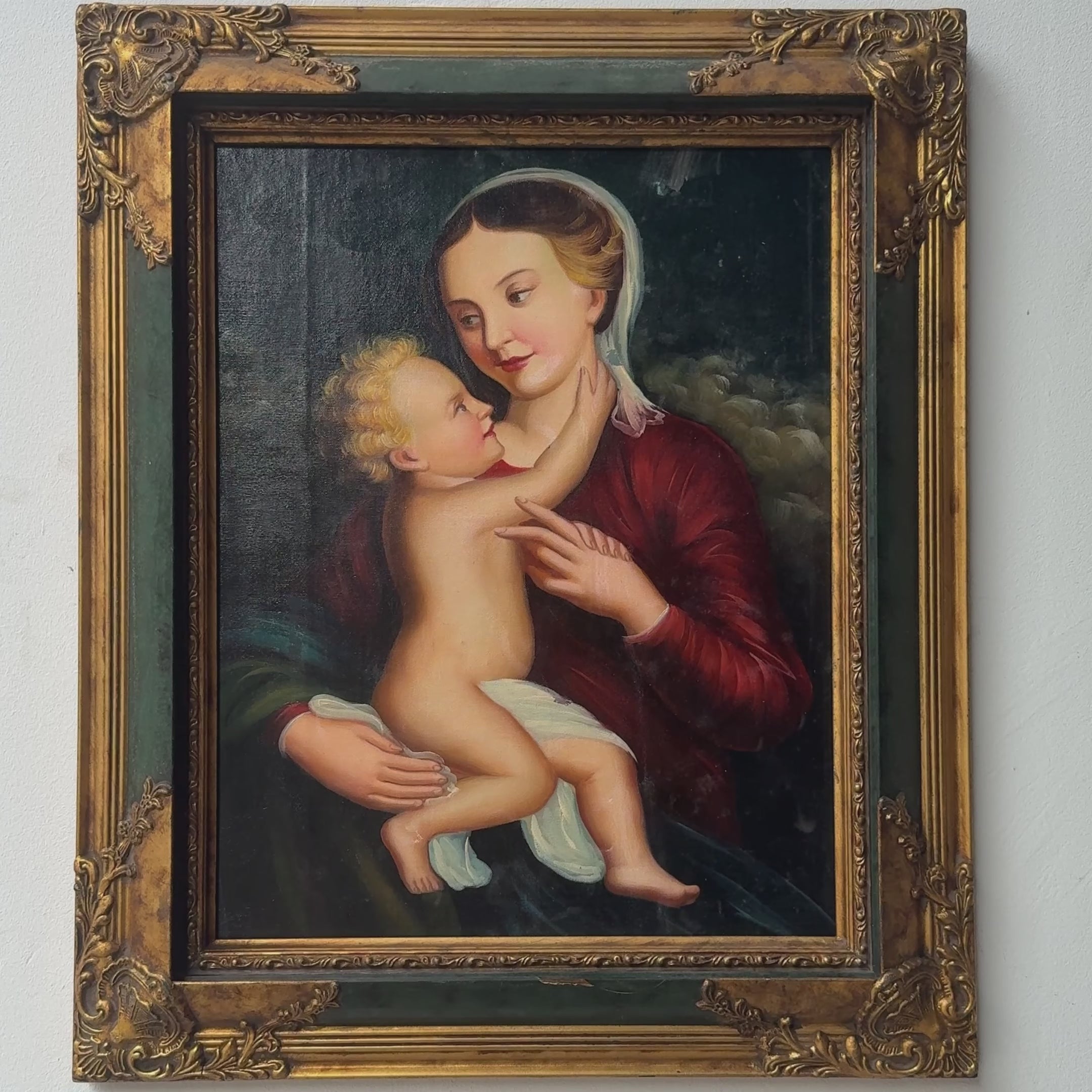 Madonna and Child painting | Vintage religious oil painting | Late 20th-century artwork