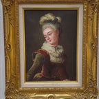 Vintage Lady Portrait Hand-Painted Oil Painting | Luxurious Carved Gold Frame | One of a Kind 42x51cm