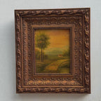 Original Vintage Landscape Oil Painting, Rustic Countryside Path Scene in Ornate Wooden Frame – 15.7 × 17.7 in