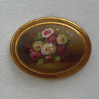 Original Vintage Floral Still Life Painting, Romantic Oval Flower Decor 22 x 17 cm
