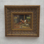 Original Farmhouse Goats Hand-Painted Oil Painting in Heavy Ornate Grapevine Gold Frame   ( with Frame 50 x 45 cm )