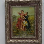 Ladies in the Meadow | Vintage Figure Oil Painting | Ornate Frame | 18.9×22.8in